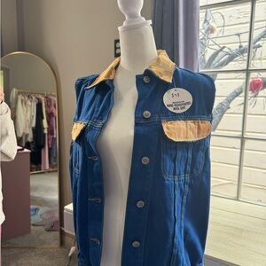 Blue and Tan Denim Vest
